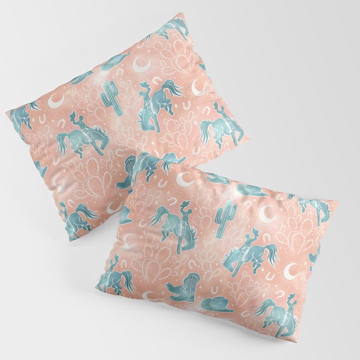 Cosmic Cowboys and Cacti -  peach and turquoise  Pillow Sham Gallery Image 1