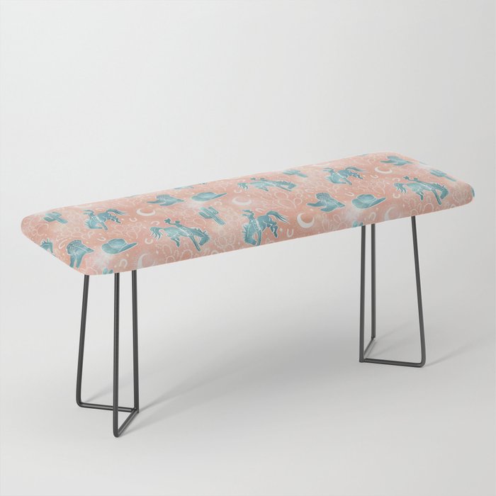Cosmic Cowboys and Cacti -  peach and turquoise  Bench Gallery Image 1