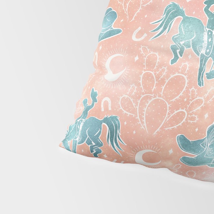 Cosmic Cowboys and Cacti -  peach and turquoise  Pillow Sham Gallery Image 4