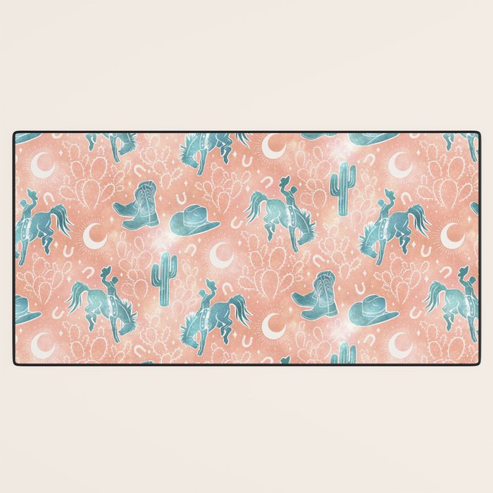 Cosmic Cowboys and Cacti -  peach and turquoise  Desk Mat Gallery Image 3