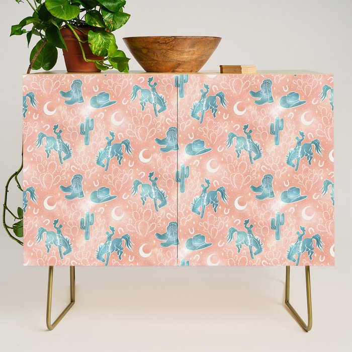 Cosmic Cowboys and Cacti -  peach and turquoise  Credenza Gallery Image 1