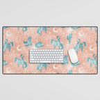 Cosmic Cowboys and Cacti -  peach and turquoise  Desk Mat Gallery Image 1