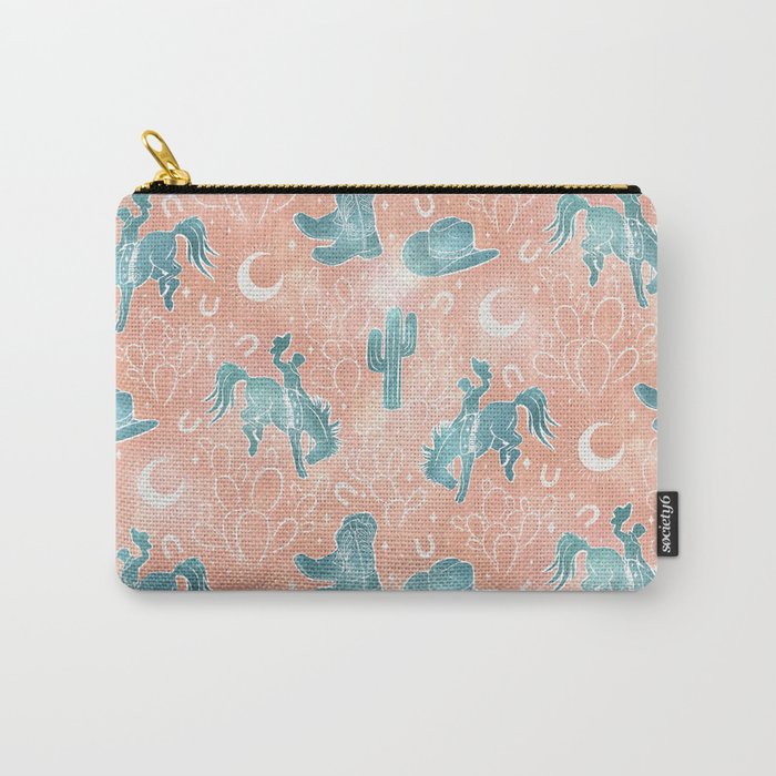 Cosmic Cowboys and Cacti -  peach and turquoise  Carry All Pouch Gallery Image 1