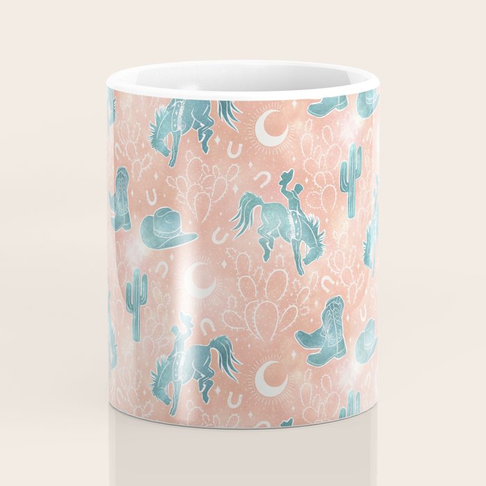 Cosmic Cowboys and Cacti -  peach and turquoise  Coffee Mug Gallery Image 4