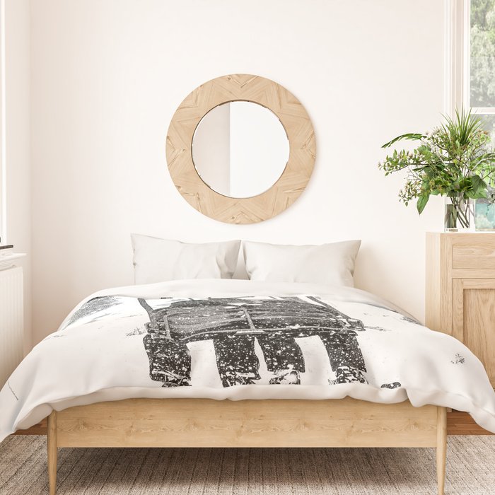 Snow Lift // Ski Chair Lift Colorado Mountains Black and White Snowboarding Vibes Photography Duvet Cover Gallery Image 3