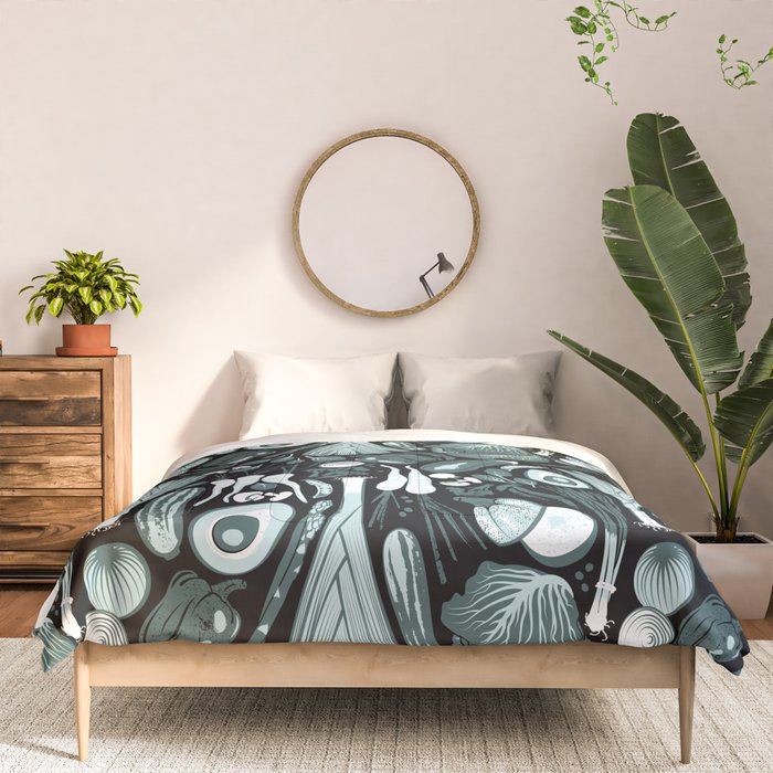 Go veggie // black background pine and mint vegetables Comforter Gallery Image 3