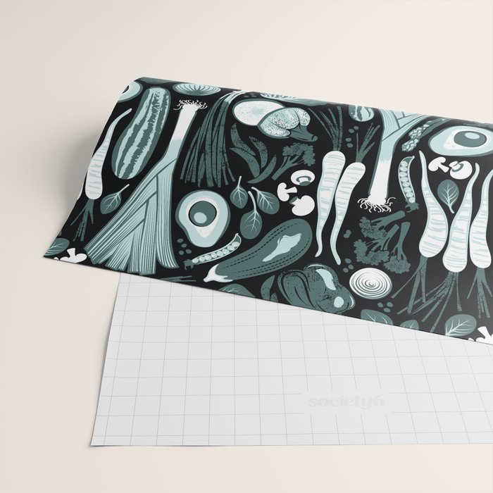 Go veggie // black background pine and mint vegetables Wrapping Paper Gallery Image 2