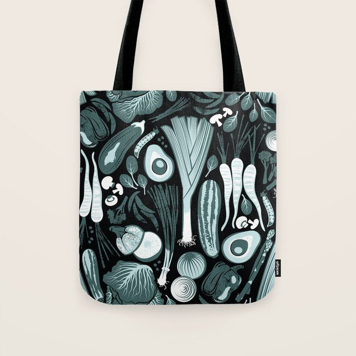 Go veggie // black background pine and mint vegetables Tote Bag Gallery Image 1