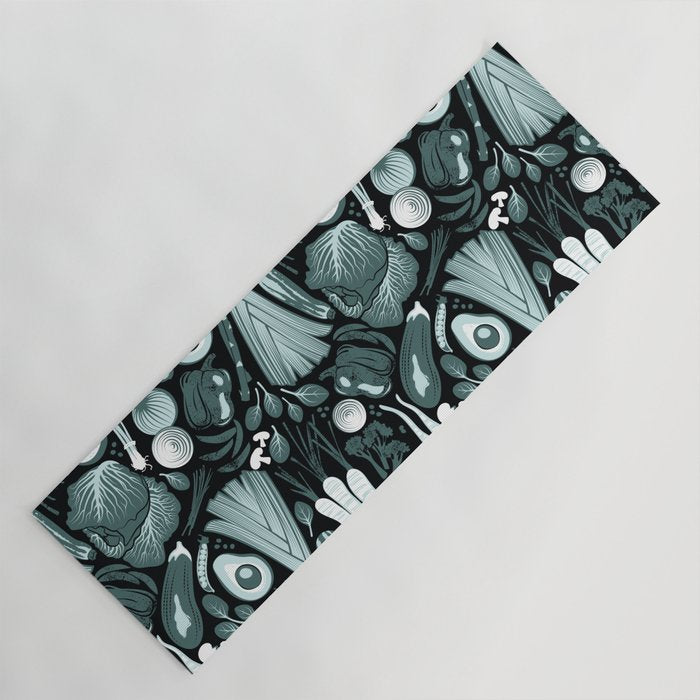Go veggie // black background pine and mint vegetables Yoga Mat Gallery Image 1