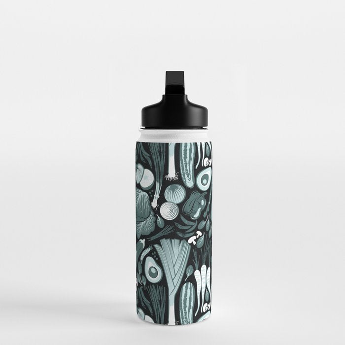 Go veggie // black background pine and mint vegetables Water Bottle Gallery Image 3