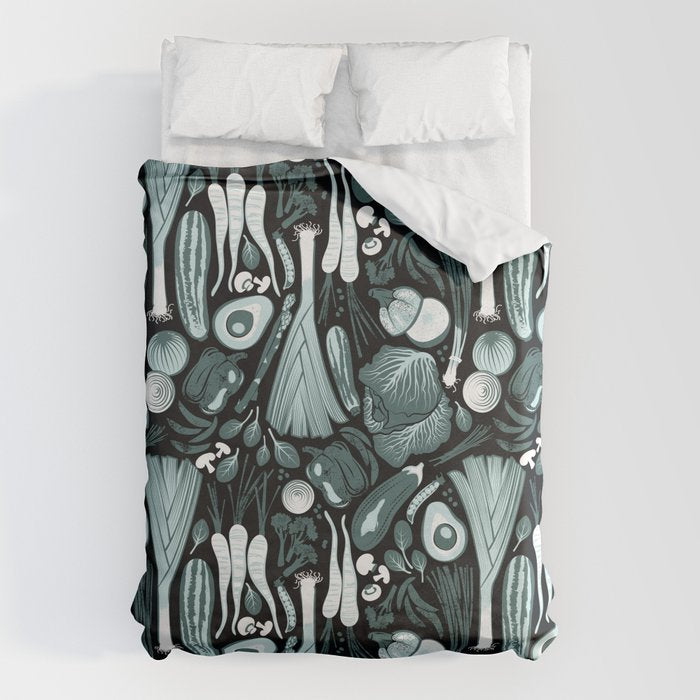 Go veggie // black background pine and mint vegetables Duvet Cover Gallery Image 6