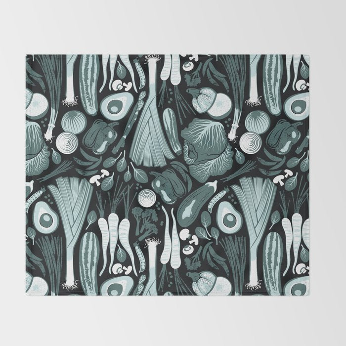 Go veggie // black background pine and mint vegetables Throw Blanket Gallery Image 2