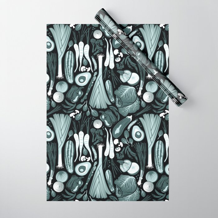 Go veggie // black background pine and mint vegetables Wrapping Paper Gallery Image 1