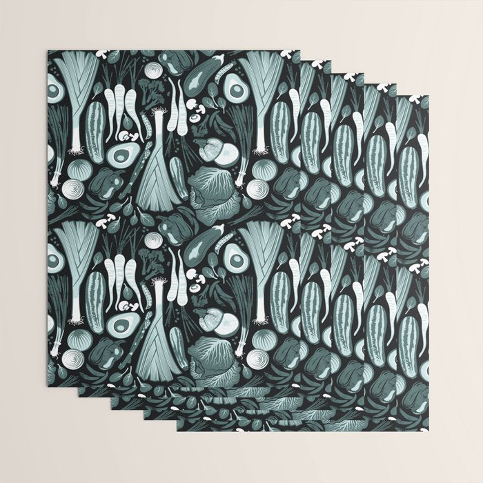 Go veggie // black background pine and mint vegetables Wrapping Paper Gallery Image 3
