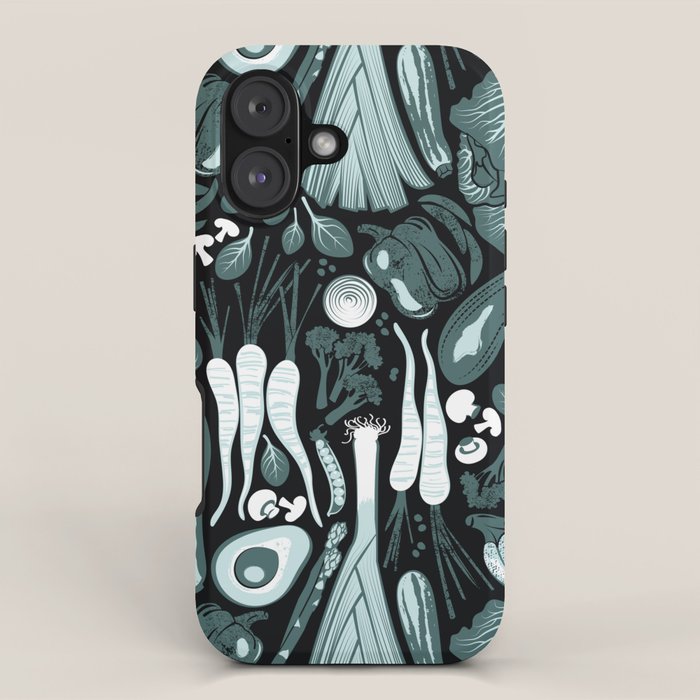 Go veggie // black background pine and mint vegetables iPhone Case Gallery Image 1