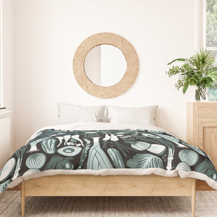 Go veggie // black background pine and mint vegetables Duvet Cover Gallery Image 3