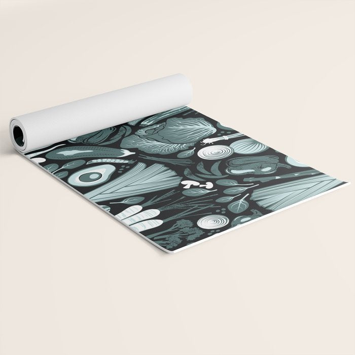 Go veggie // black background pine and mint vegetables Yoga Mat Gallery Image 2