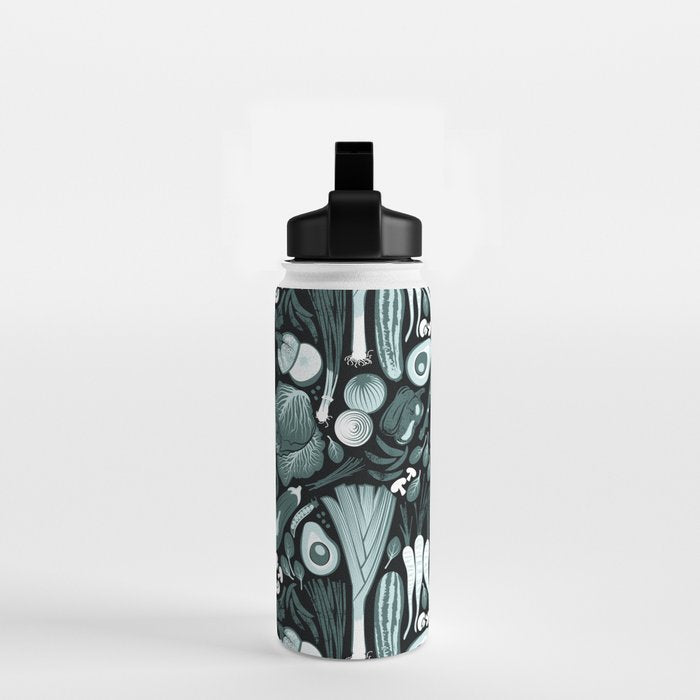 Go veggie // black background pine and mint vegetables Water Bottle Gallery Image 2