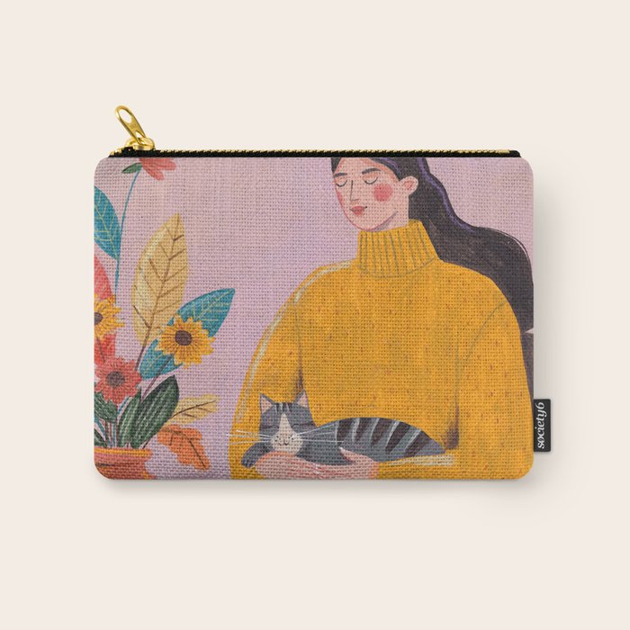 Woman with Cat and Autumn Bouquet Carry All Pouch Gallery Image 1