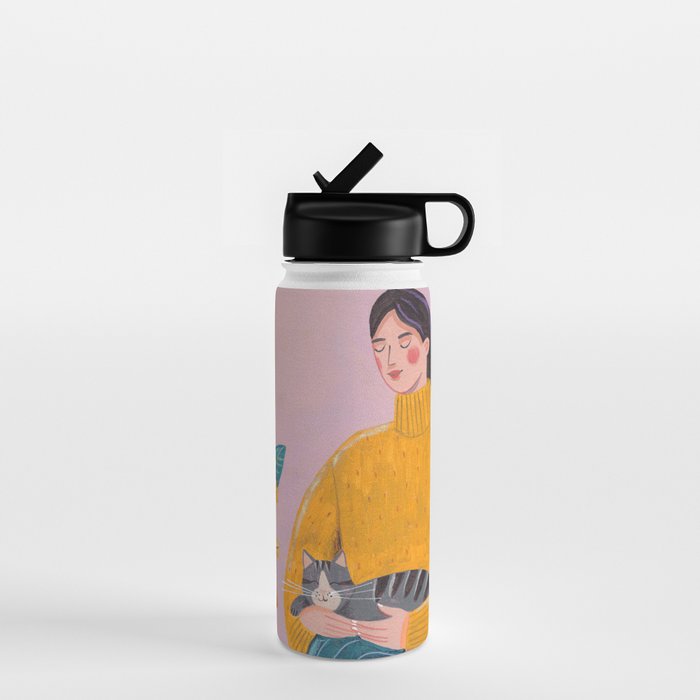 Woman with Cat and Autumn Bouquet Water Bottle Gallery Image 1