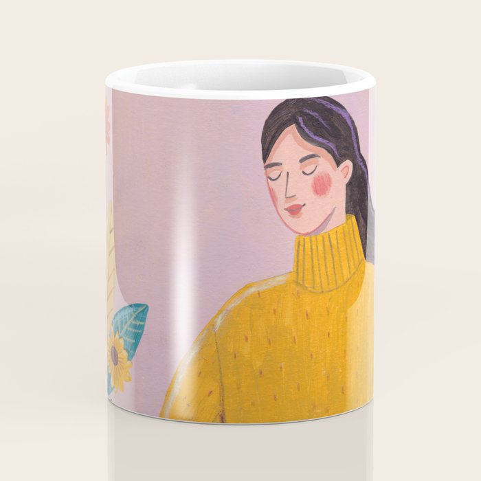 Woman with Cat and Autumn Bouquet Coffee Mug Gallery Image 4