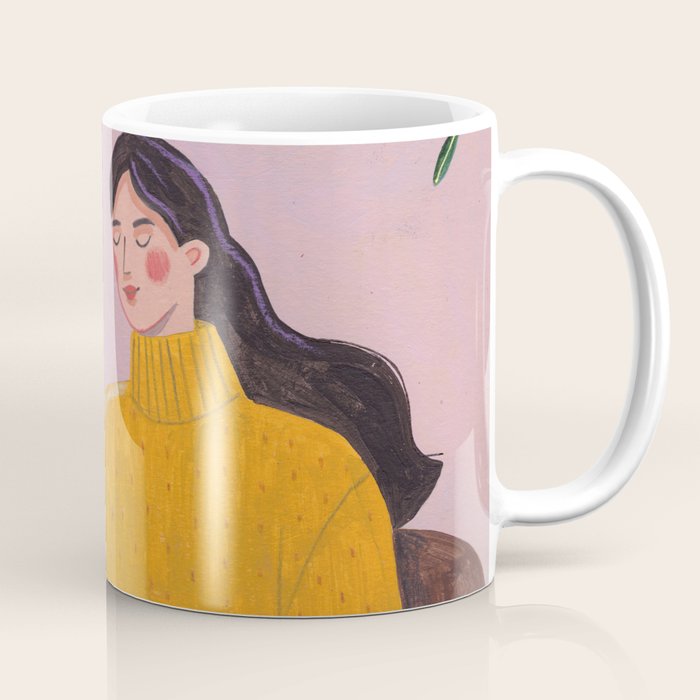 Woman with Cat and Autumn Bouquet Coffee Mug Gallery Image 1