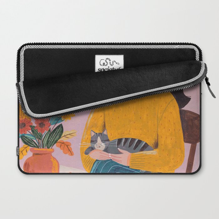 Woman with Cat and Autumn Bouquet Laptop Sleeve Gallery Image 2