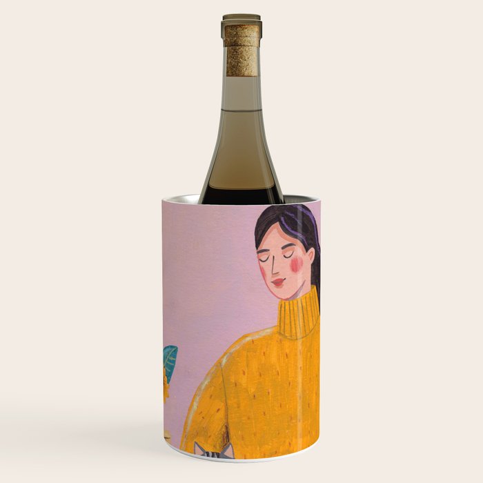Woman with Cat and Autumn Bouquet Wine Chiller Gallery Image 1