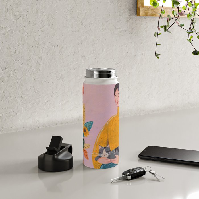 Woman with Cat and Autumn Bouquet Water Bottle Gallery Image 4