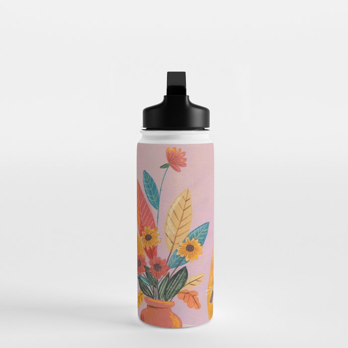 Woman with Cat and Autumn Bouquet Water Bottle Gallery Image 3