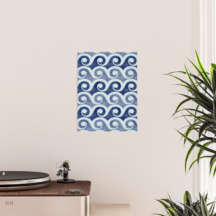 Indigo Geometric Beach Waves Poster Gallery Image 2