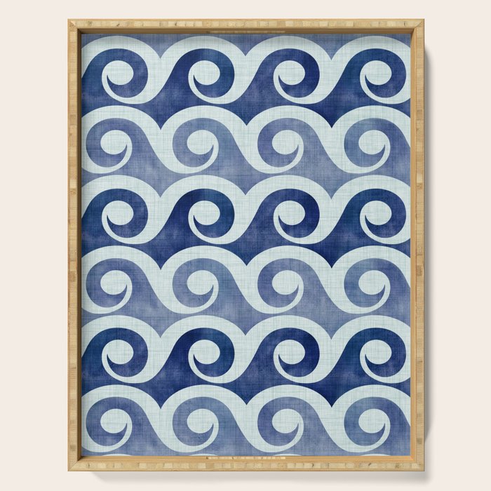 Indigo Geometric Beach Waves Serving Tray Gallery Image 1