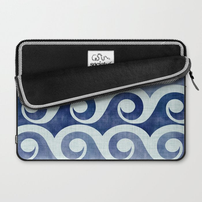 Indigo Geometric Beach Waves Laptop Sleeve Gallery Image 2