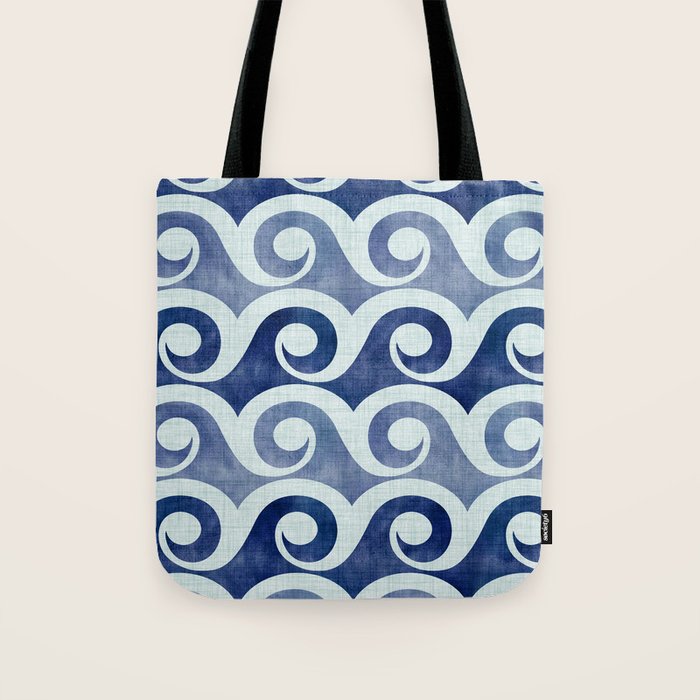Indigo Geometric Beach Waves Tote Bag Gallery Image 1