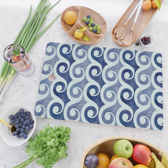 Indigo Geometric Beach Waves Cutting Board Gallery Image 2
