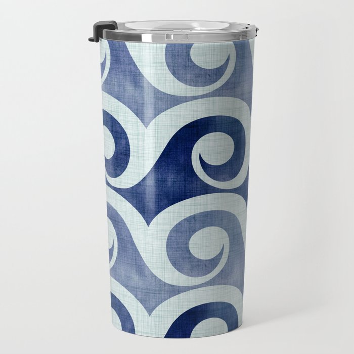 Indigo Geometric Beach Waves Travel Mug Gallery Image 3