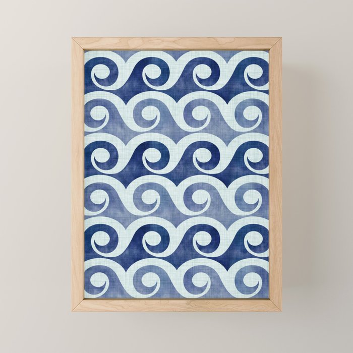 Indigo Geometric Beach Waves Mini Art Print Gallery Image 1