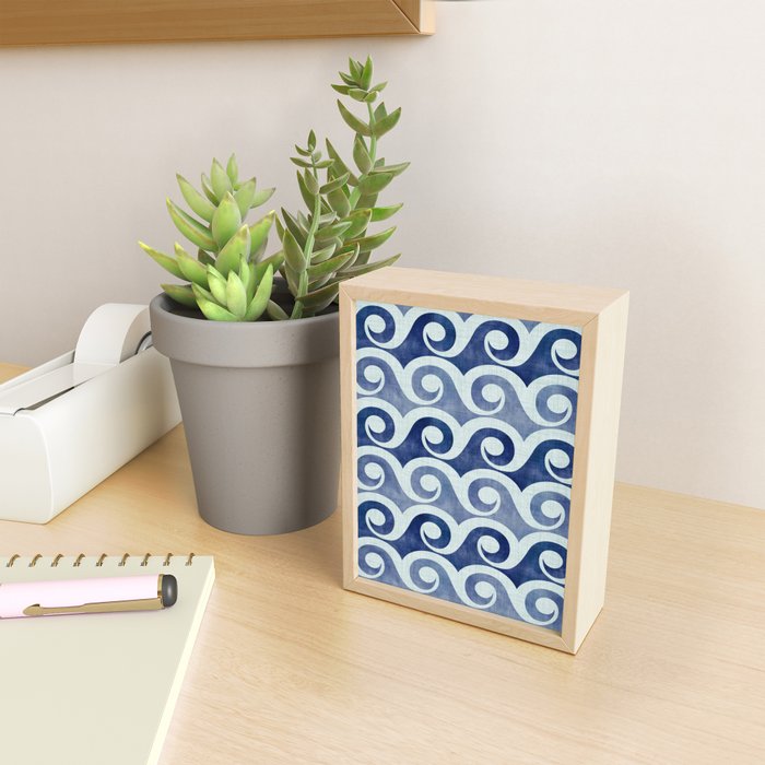 Indigo Geometric Beach Waves Mini Art Print Gallery Image 2