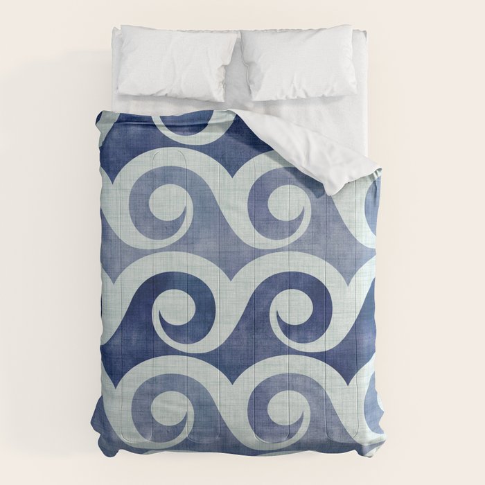 Indigo Geometric Beach Waves Comforter Gallery Image 1