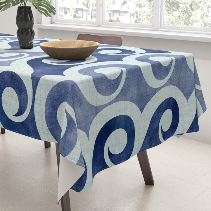 Indigo Geometric Beach Waves Tablecloth Gallery Image 3