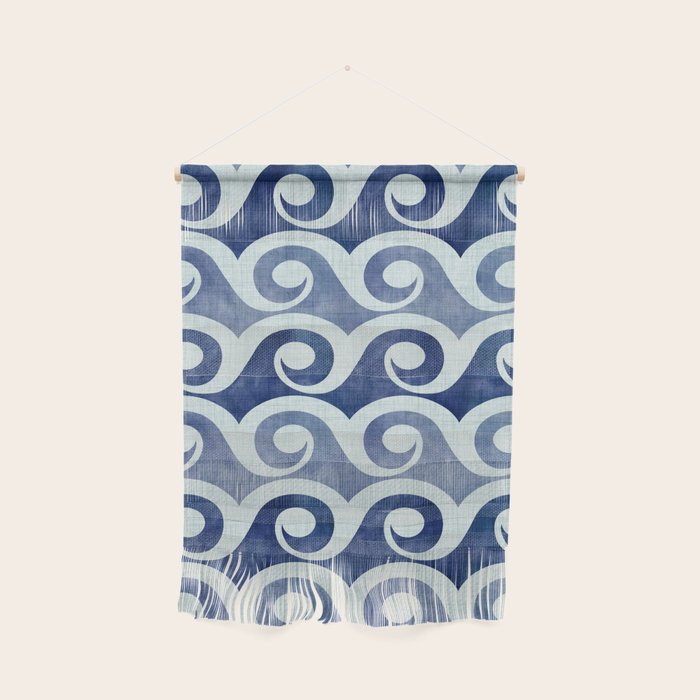 Indigo Geometric Beach Waves Wall Hanging Gallery Image 1