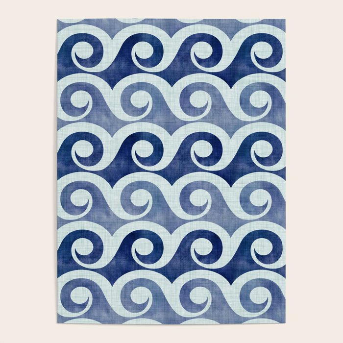 Indigo Geometric Beach Waves Poster Gallery Image 4