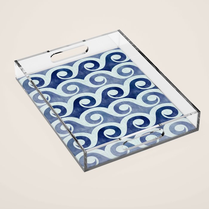 Indigo Geometric Beach Waves Acrylic Tray Gallery Image 1