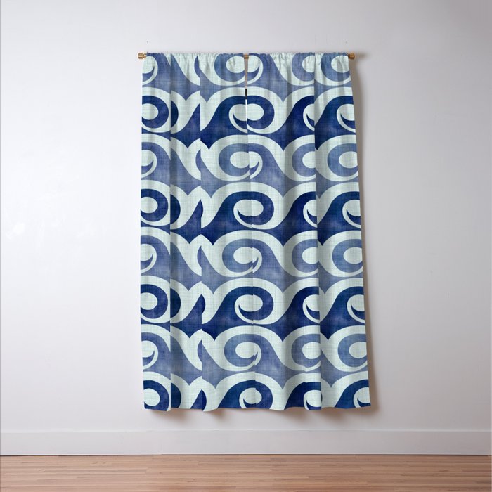 Indigo Geometric Beach Waves Window Curtain Gallery Image 3