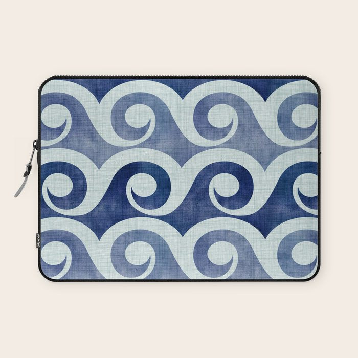 Indigo Geometric Beach Waves Laptop Sleeve Gallery Image 1