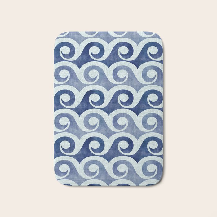 Indigo Geometric Beach Waves Bath Mat Gallery Image 1
