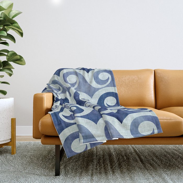 Indigo Geometric Beach Waves Throw Blanket Gallery Image 1
