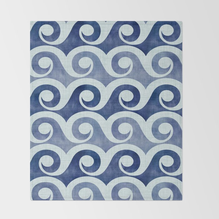 Indigo Geometric Beach Waves Throw Blanket Gallery Image 2