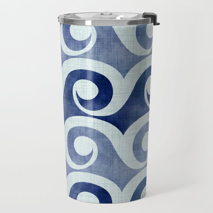Indigo Geometric Beach Waves Travel Mug Gallery Image 2