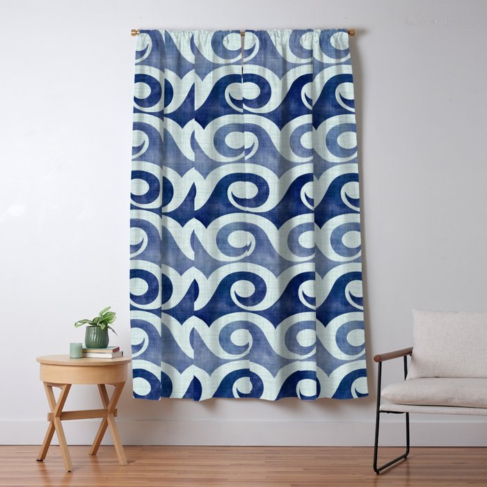 Indigo Geometric Beach Waves Window Curtain Gallery Image 5